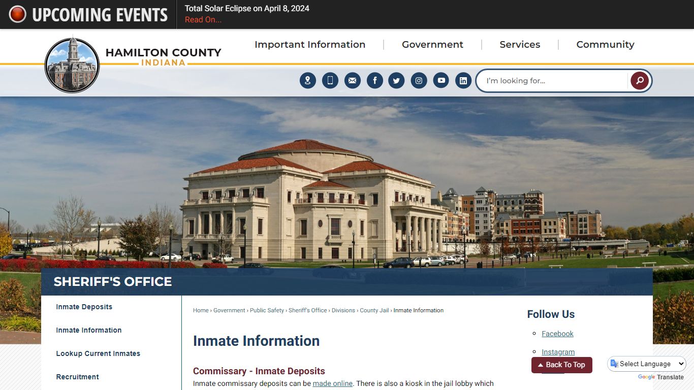 Inmate Information | Hamilton County, IN